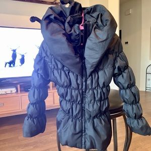 Girls Black Puffer Jacket with Exaggerated Collar